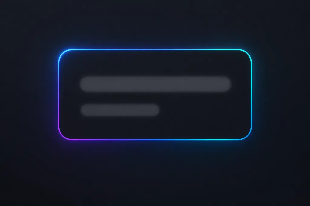 Dark interface card with a thin conic gradient border on rounded corners