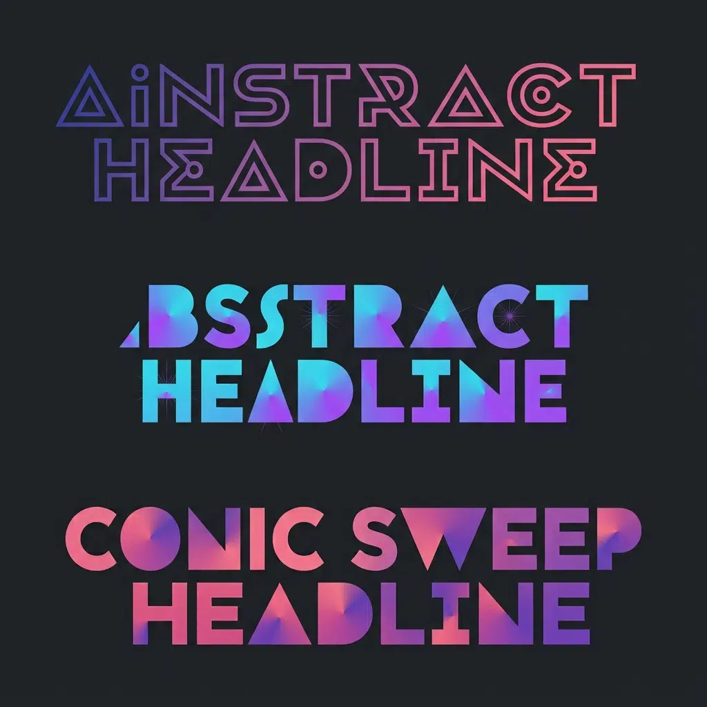 Headline samples with linear, radial and conic gradient text fills